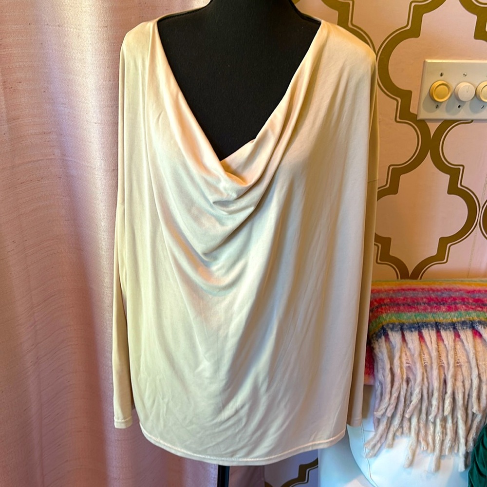 POL Cream Color Draped Neck Pull Over Long Dolman Sleeve Top
